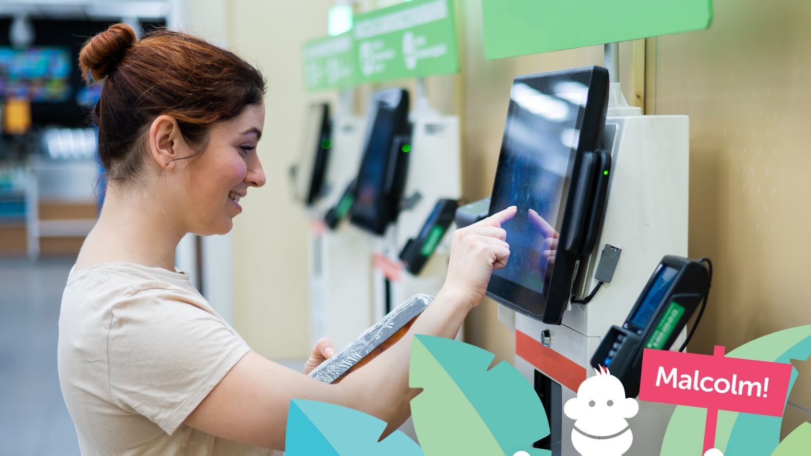 A customer using a self-service kiosk